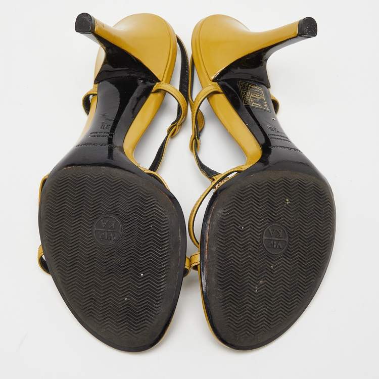 Pre Owned Dolce & Gabbana Yellow Patent Leather Heritage T-Strap Sandals Size 38
