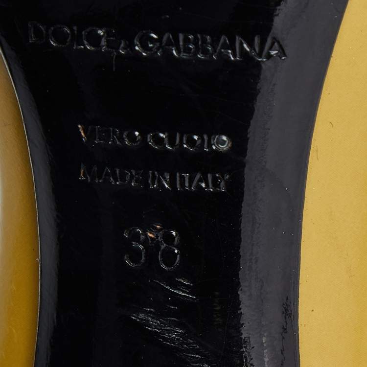 Pre Owned Dolce & Gabbana Yellow Patent Leather Heritage T-Strap Sandals Size 38