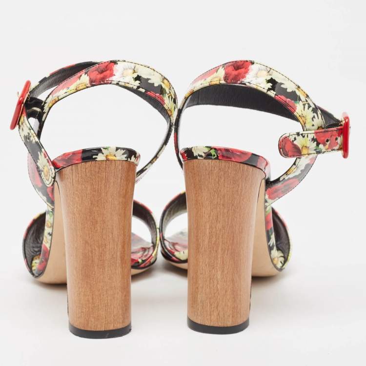 Pre Owned Dolce & Gabbana Multicolor Floral Print Patent Leather Ankle Strap Sandals Size 37