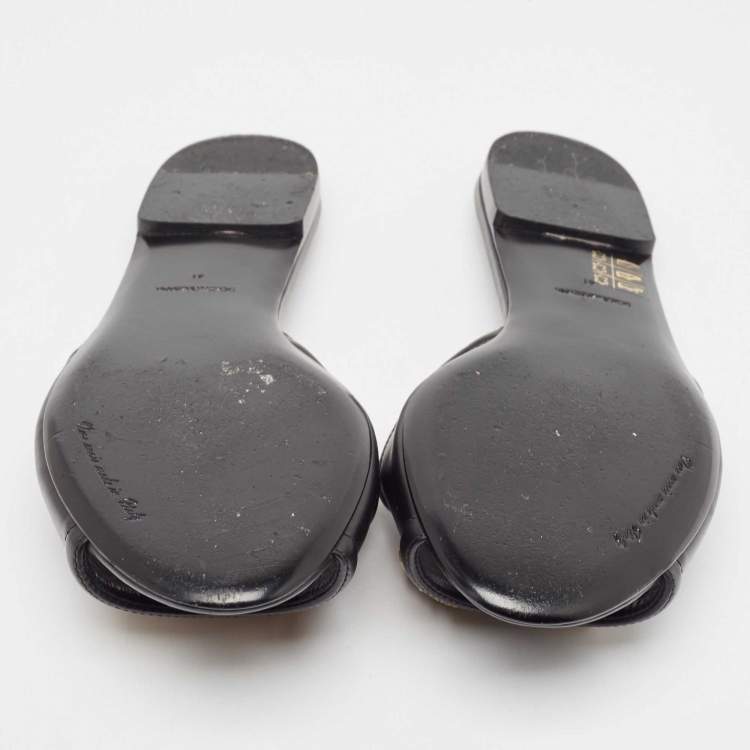 Pre Owned Dolce & Gabbana Black Leather Embellished DG Amore Flat Slides Size 41