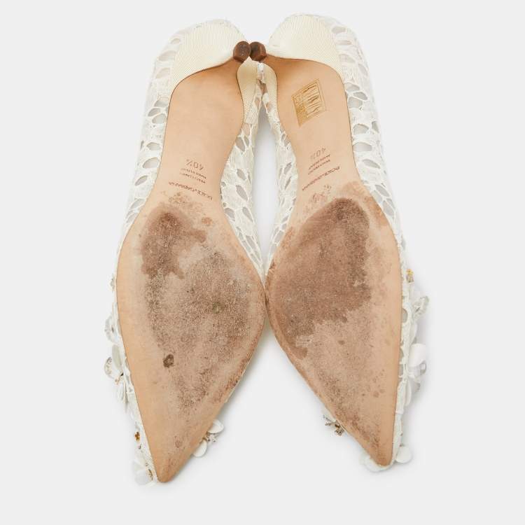 Pre Owned Dolce & Gabbana Off White Lace Sequin/Beads Embellished Bellucci Pumps Size 40.5