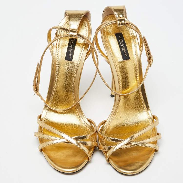 Pre Owned Dolce & Gabbana Gold Leather Ankle Strap Sandals Size 41