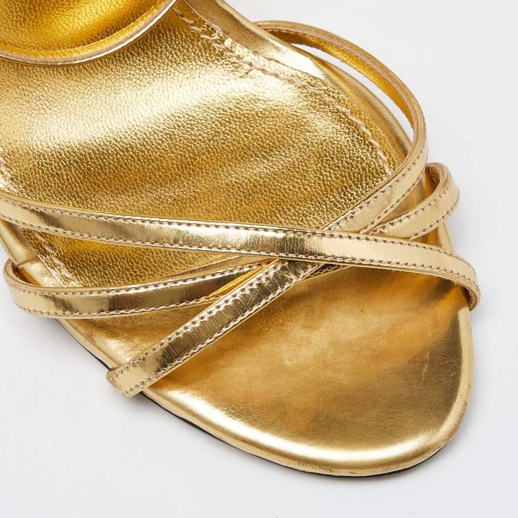 Pre Owned Dolce & Gabbana Gold Leather Ankle Strap Sandals Size 41
