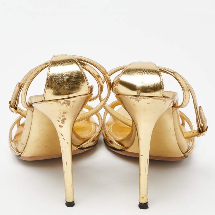 Pre Owned Dolce & Gabbana Gold Leather Ankle Strap Sandals Size 41