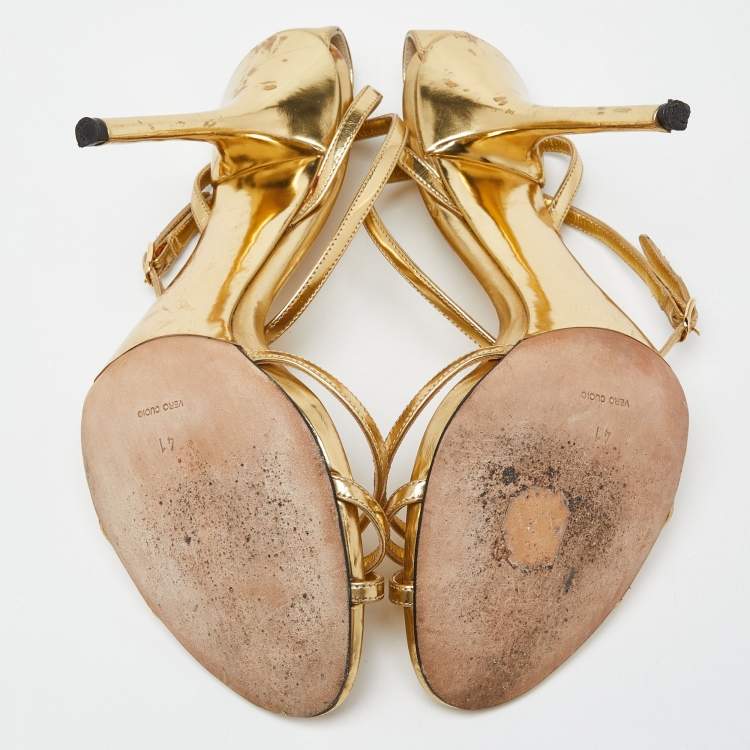 Pre Owned Dolce & Gabbana Gold Leather Ankle Strap Sandals Size 41