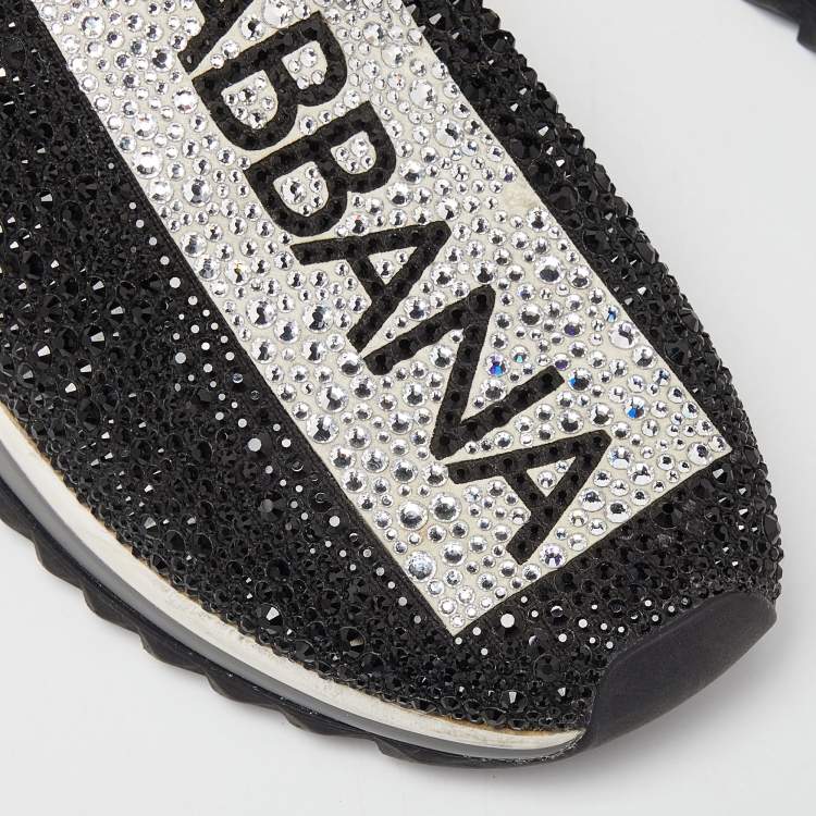 Pre Owned Dolce & Gabbana Black Knit Fabric Crystal Embellished Sorrento Sneakers Size 40