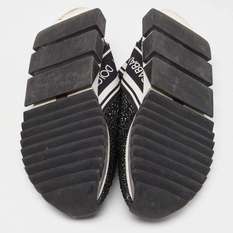 Pre Owned Dolce & Gabbana Black Knit Fabric Crystal Embellished Sorrento Sneakers Size 40
