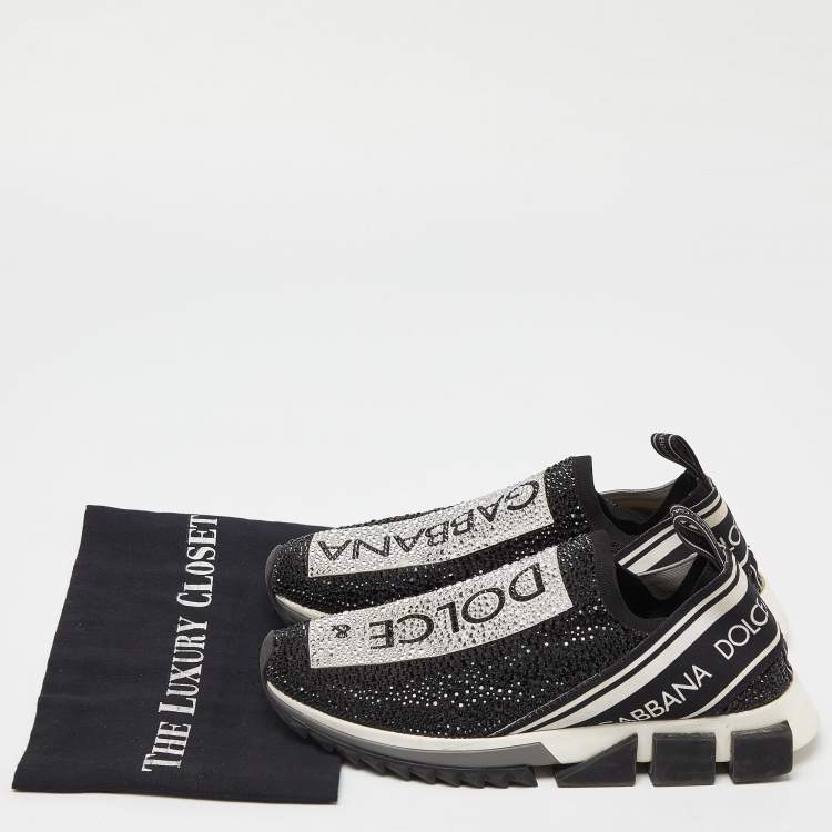 Pre Owned Dolce & Gabbana Black Knit Fabric Crystal Embellished Sorrento Sneakers Size 40