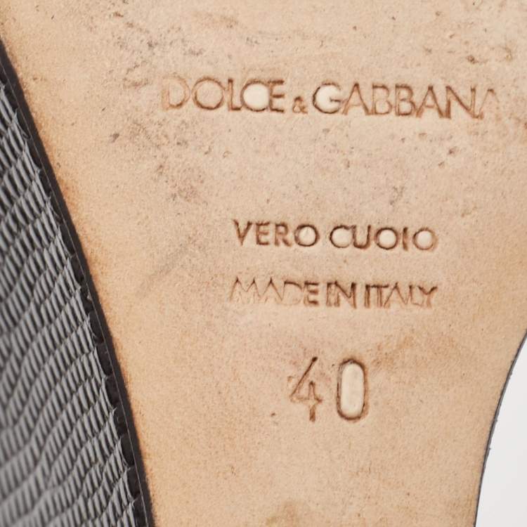 Pre Owned Dolce & Gabbana Black Lizard Embossed Leather Wedge Ankle Strap Sandals Size 40