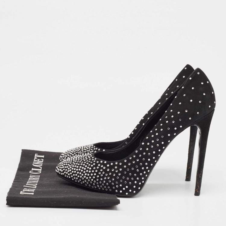 Pre Owned Dolce & Gabbana Black Suede Crystal Embellished Pumps Size 40