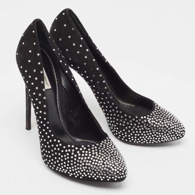 Pre Owned Dolce & Gabbana Black Suede Crystal Embellished Pumps Size 40