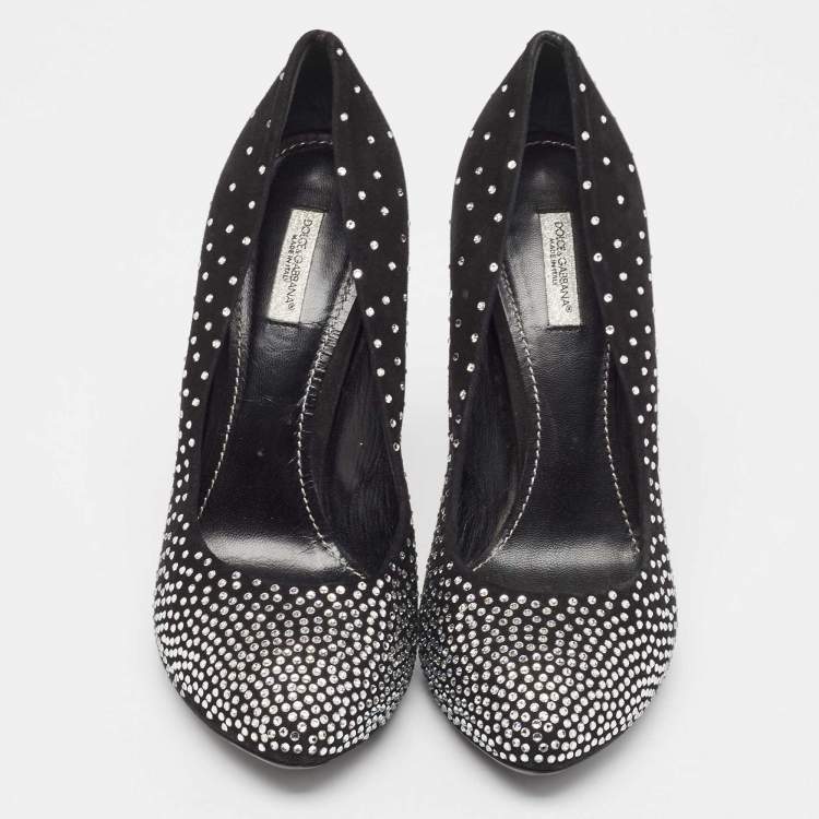 Pre Owned Dolce & Gabbana Black Suede Crystal Embellished Pumps Size 40