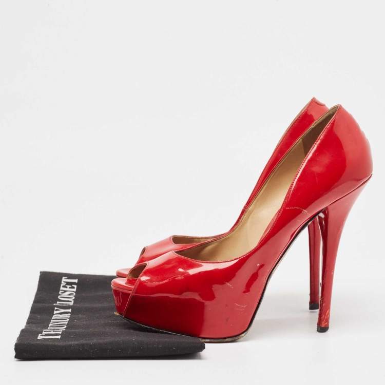Pre Owned Dolce & Gabbana Red Patent Leather Peep Toe Platform Pumps Size 40