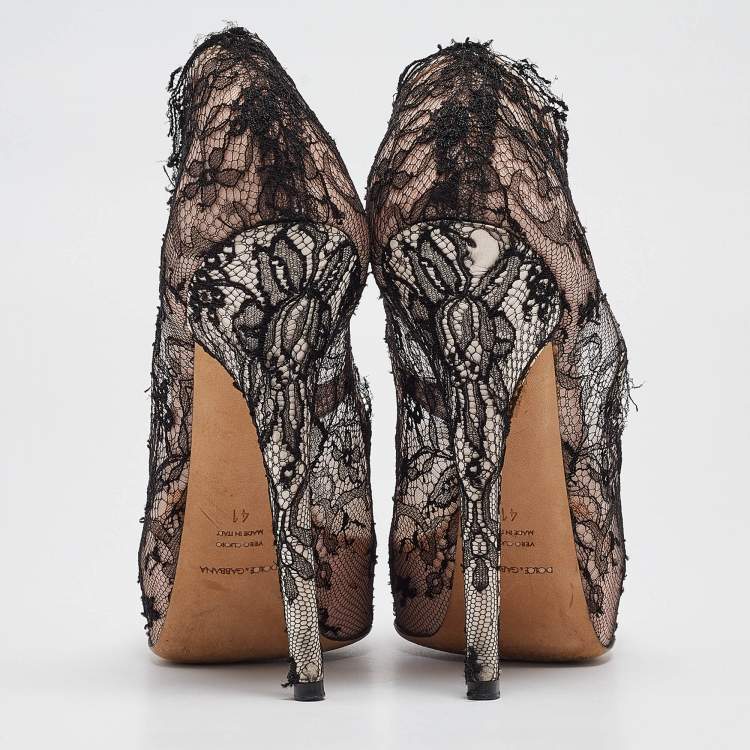 Pre Owned Dolce & Gabbana Black/Pink Lace and Satin Platform Pumps Size 41