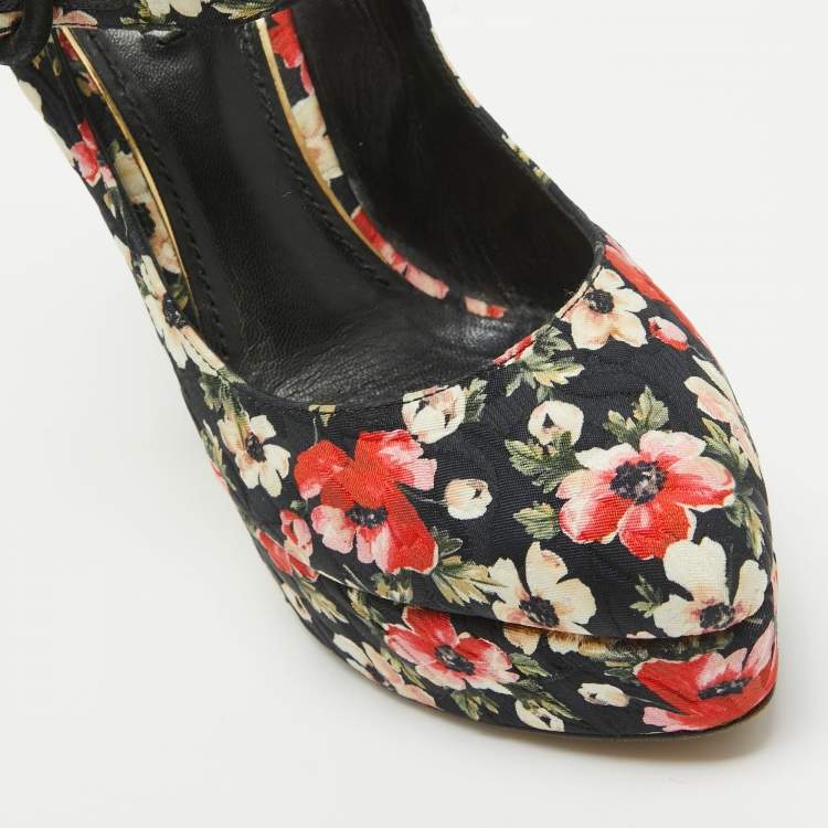 Pre Owned Dolce & Gabbana Multicolor Floral Printed Fabric Mary Jane Platform Pumps Size 40