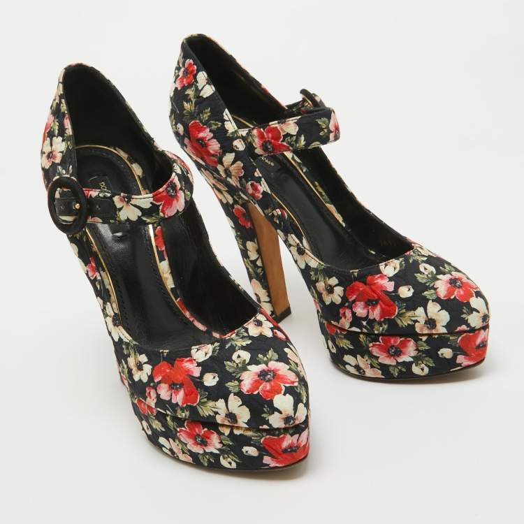 Pre Owned Dolce & Gabbana Multicolor Floral Printed Fabric Mary Jane Platform Pumps Size 40