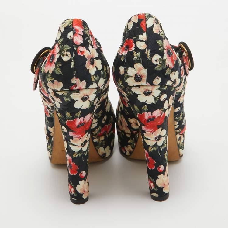 Pre Owned Dolce & Gabbana Multicolor Floral Printed Fabric Mary Jane Platform Pumps Size 40