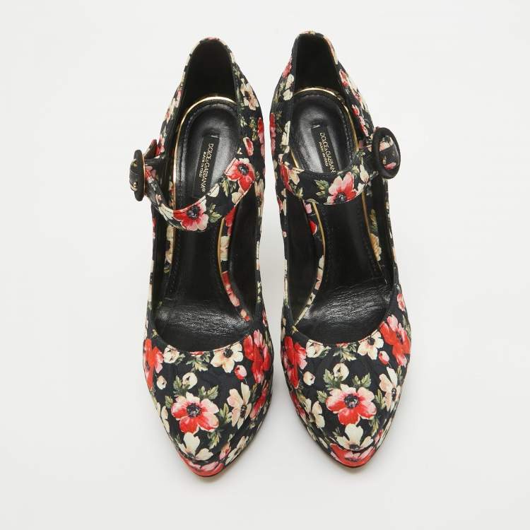 Pre Owned Dolce & Gabbana Multicolor Floral Printed Fabric Mary Jane Platform Pumps Size 40