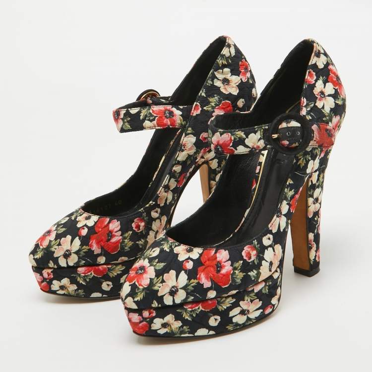 Pre Owned Dolce & Gabbana Multicolor Floral Printed Fabric Mary Jane Platform Pumps Size 40