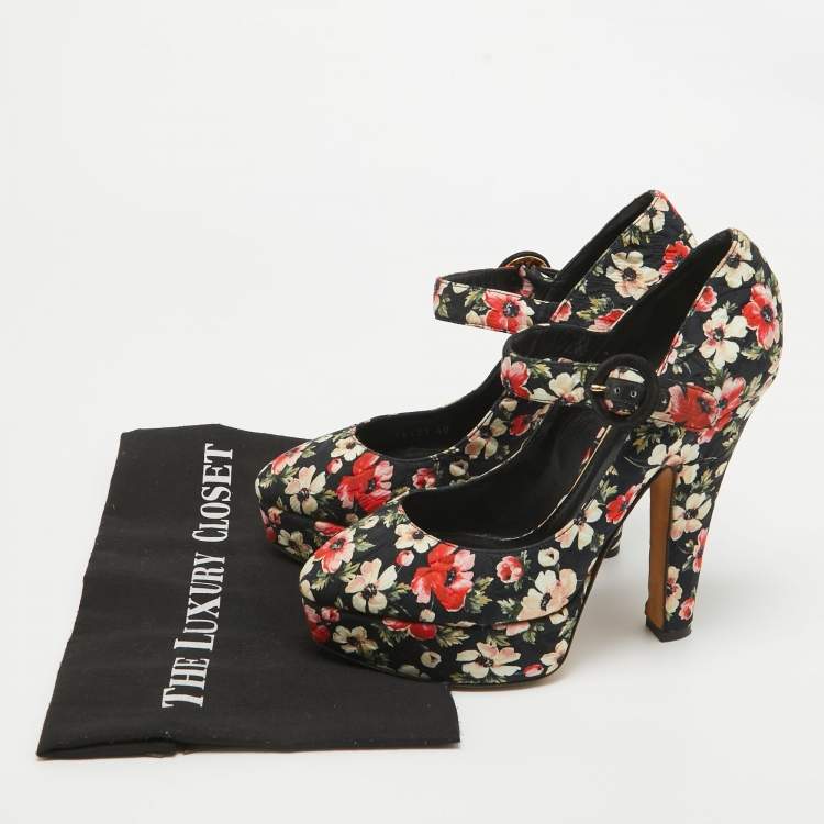 Pre Owned Dolce & Gabbana Multicolor Floral Printed Fabric Mary Jane Platform Pumps Size 40