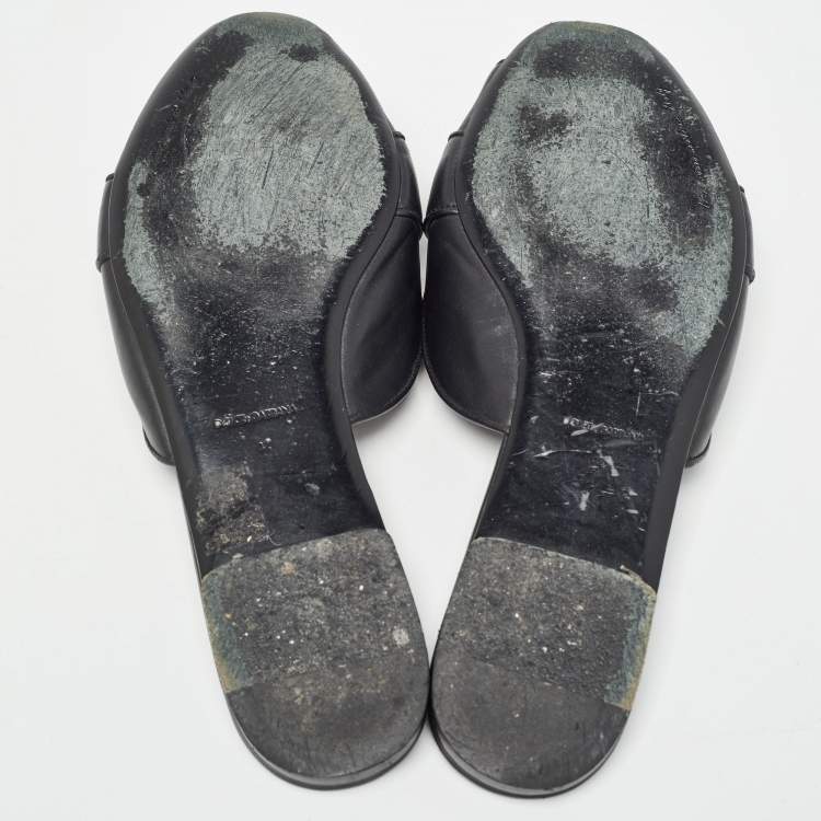 مملوكة مسبقًا Dolce & Gabbana Black Leather Devotion Flat Slides Size 42