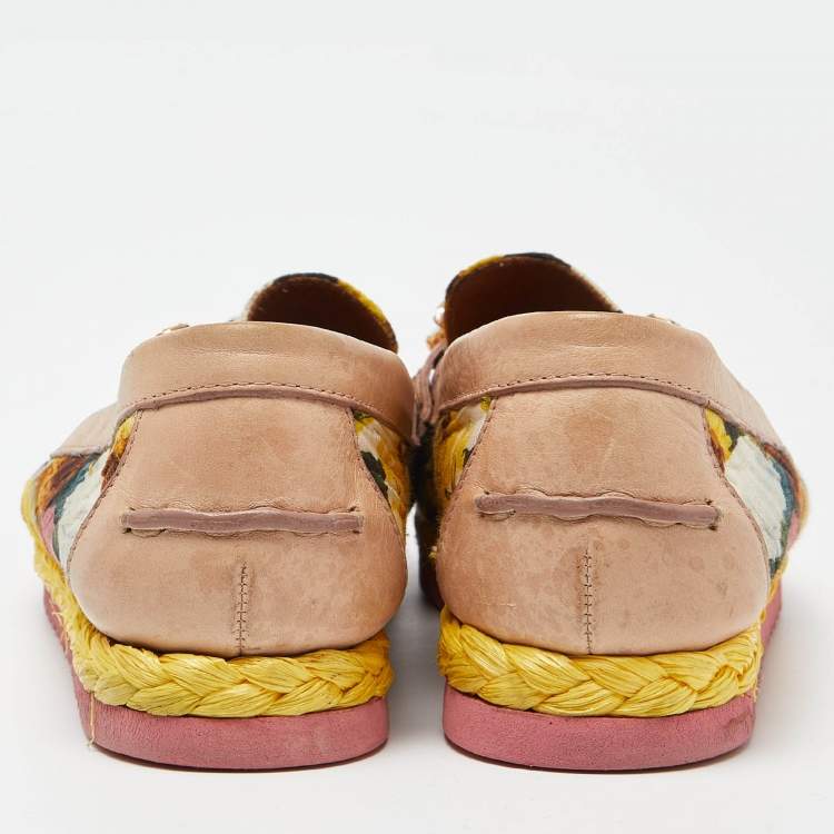 Pre Owned Dolce & Gabbana Multicolor Brocade Fabric and Leather Crystal Embellished Espadrille Loafers Size 37