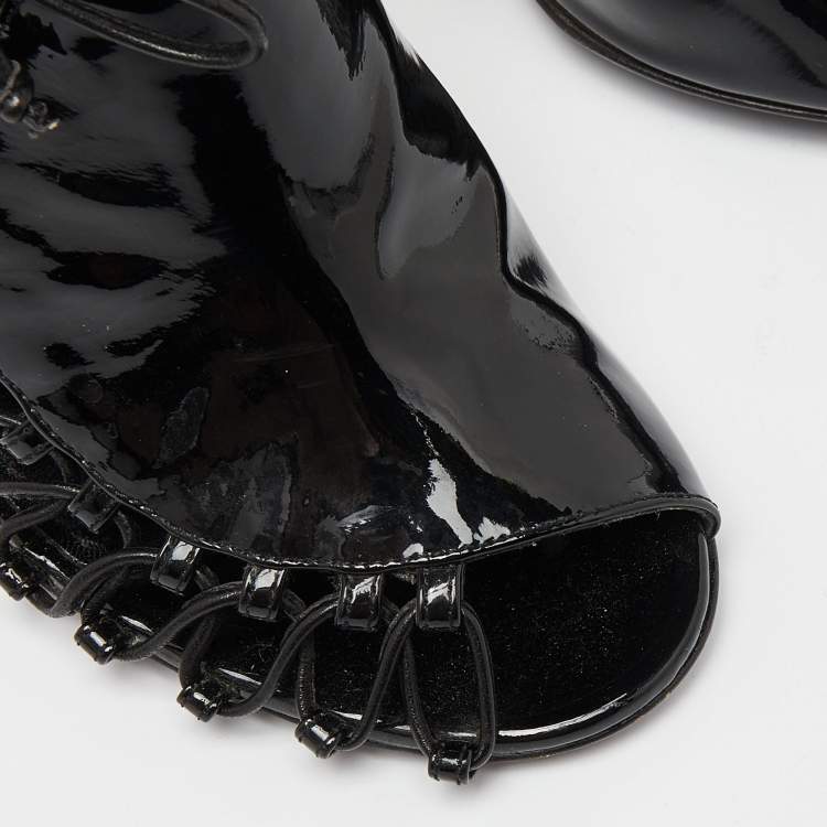 Pre Owned Dolce & Gabbana Black Patent Leather Strappy Booties Size 38.5