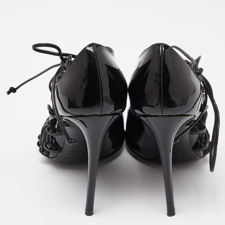 Pre Owned Dolce & Gabbana Black Patent Leather Strappy Booties Size 38.5