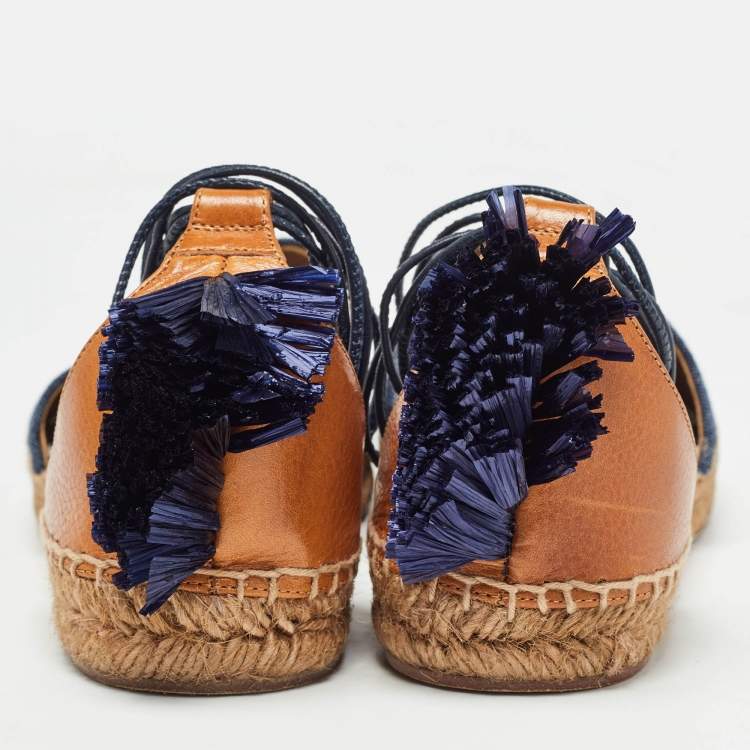 Pre Owned Dolce & Gabbana Blue/Brown Denim and Leather Espadrille Flats Size 40