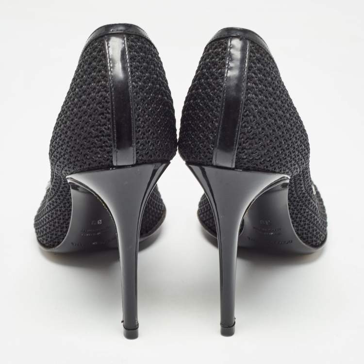 Pre Owned Dolce & Gabbana Black Mesh And Leather Trims Peep Toe Pumps Size 39