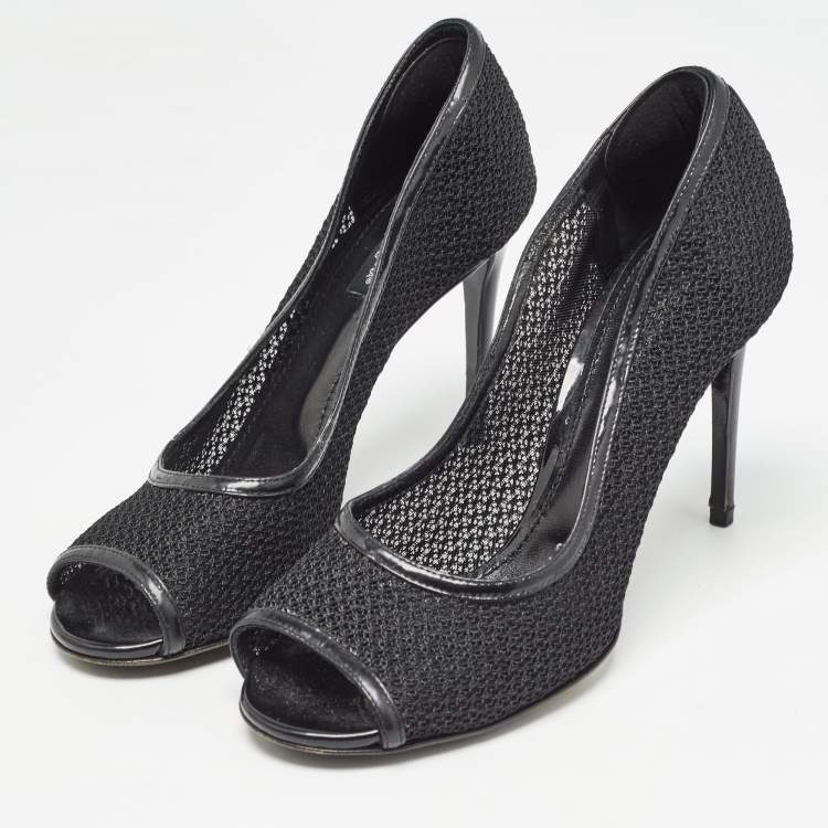 Pre Owned Dolce & Gabbana Black Mesh And Leather Trims Peep Toe Pumps Size 39