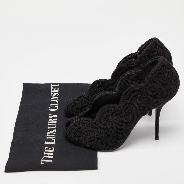 Pre Owned Dolce & Gabbana Black Lace Peep Toe Pumps Size 37
