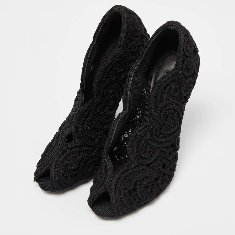 Pre Owned Dolce & Gabbana Black Lace Peep Toe Pumps Size 37