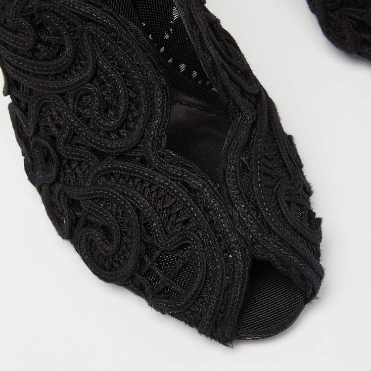Pre Owned Dolce & Gabbana Black Lace Peep Toe Pumps Size 37