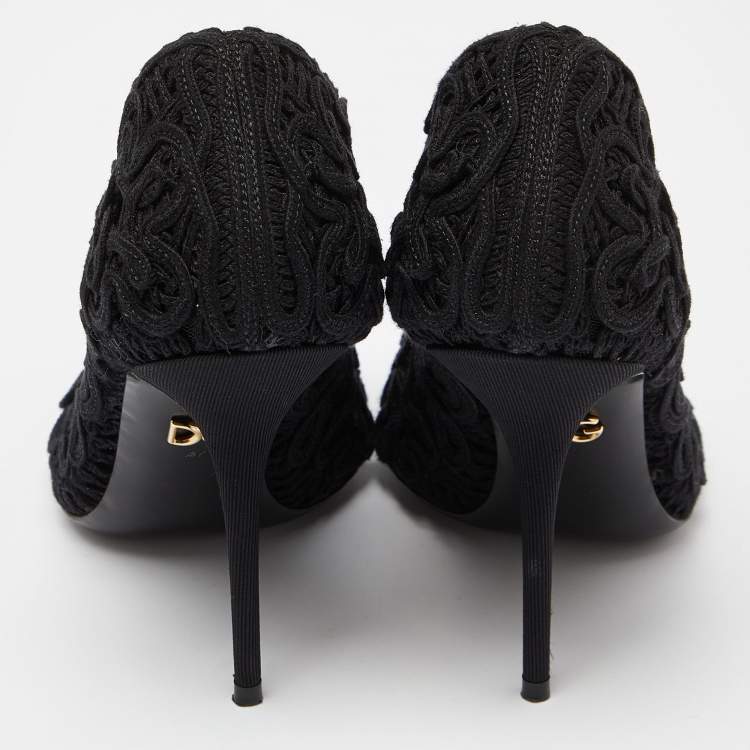 Pre Owned Dolce & Gabbana Black Lace Peep Toe Pumps Size 37