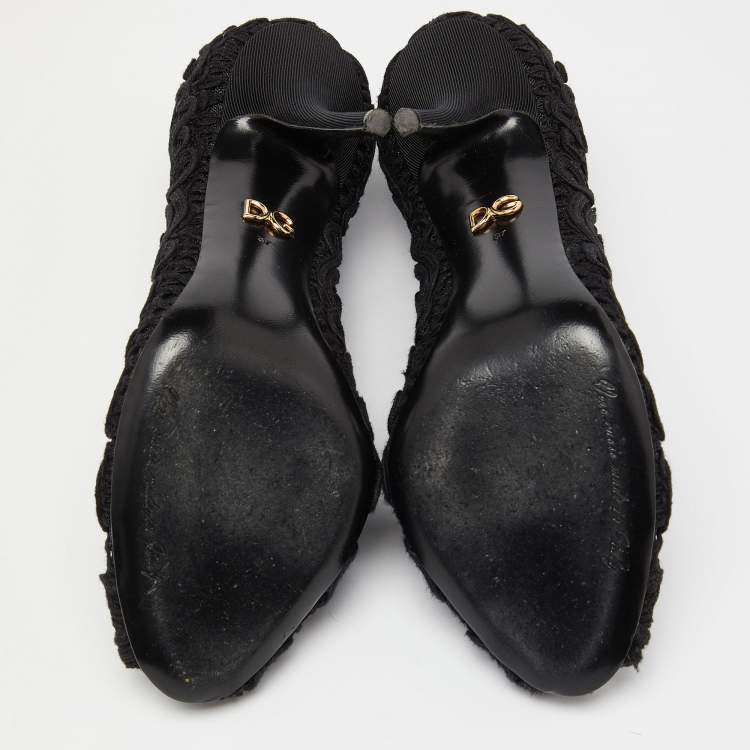 Pre Owned Dolce & Gabbana Black Lace Peep Toe Pumps Size 37