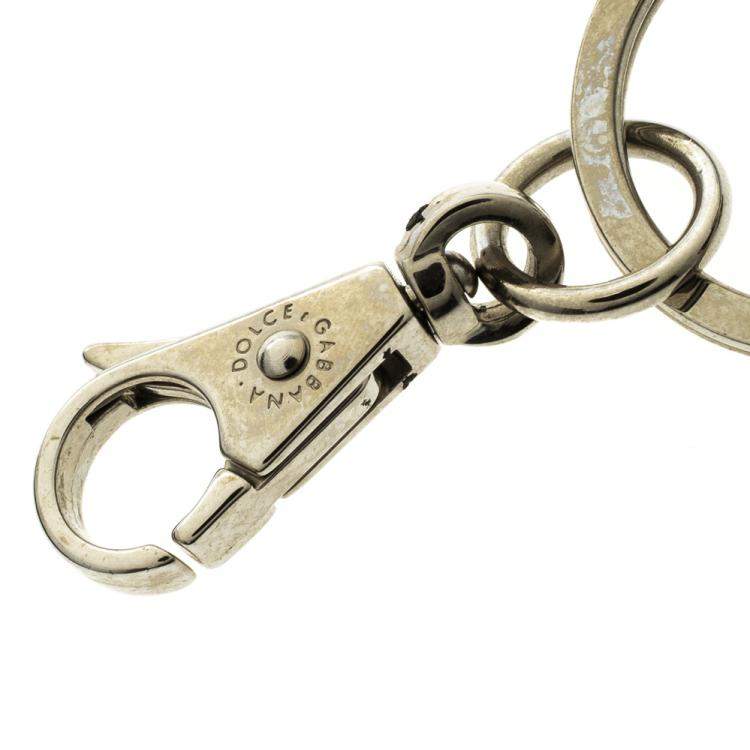 Pre Owned Dolce & Gabbana Leopard Print Logo Plaque Key Ring