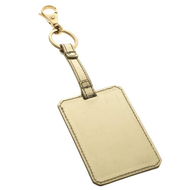 مملوكة مسبقًا Dolce & Gabbana Metallic Leather Logo Plaque Keyring