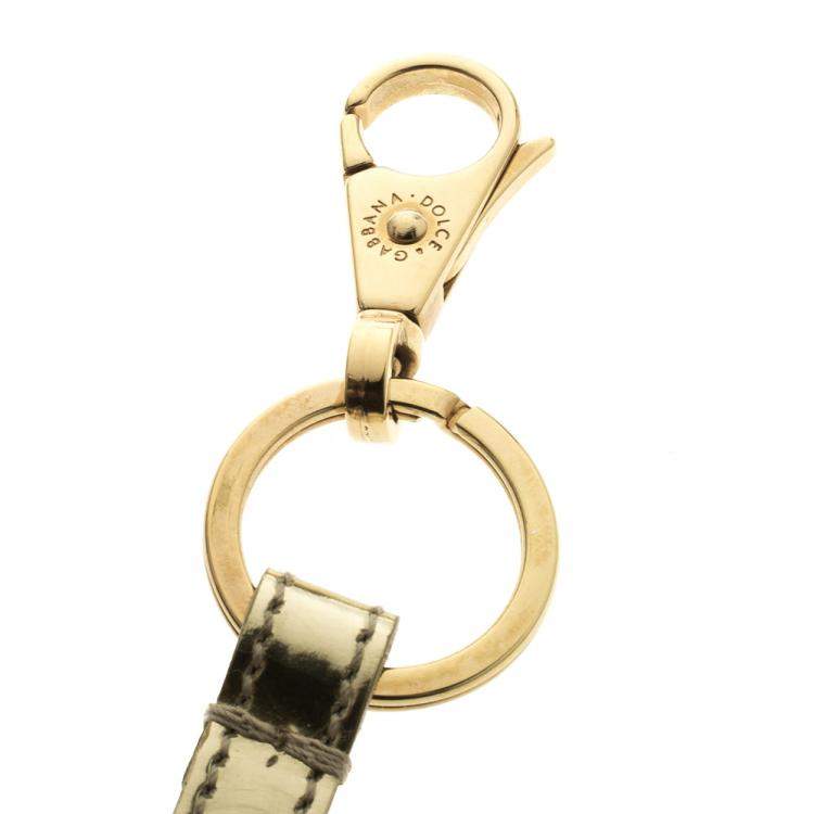 مملوكة مسبقًا Dolce & Gabbana Metallic Leather Logo Plaque Keyring