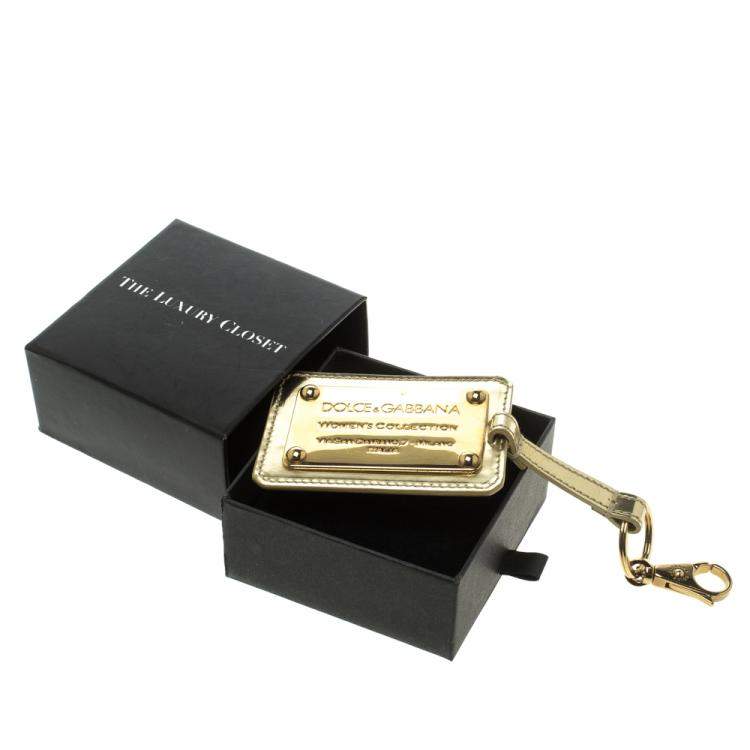 مملوكة مسبقًا Dolce & Gabbana Metallic Leather Logo Plaque Keyring
