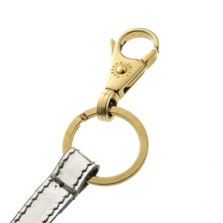 Pre Owned Dolce & Gabbana Silver & Gold Tone Logo Plaque Keyring