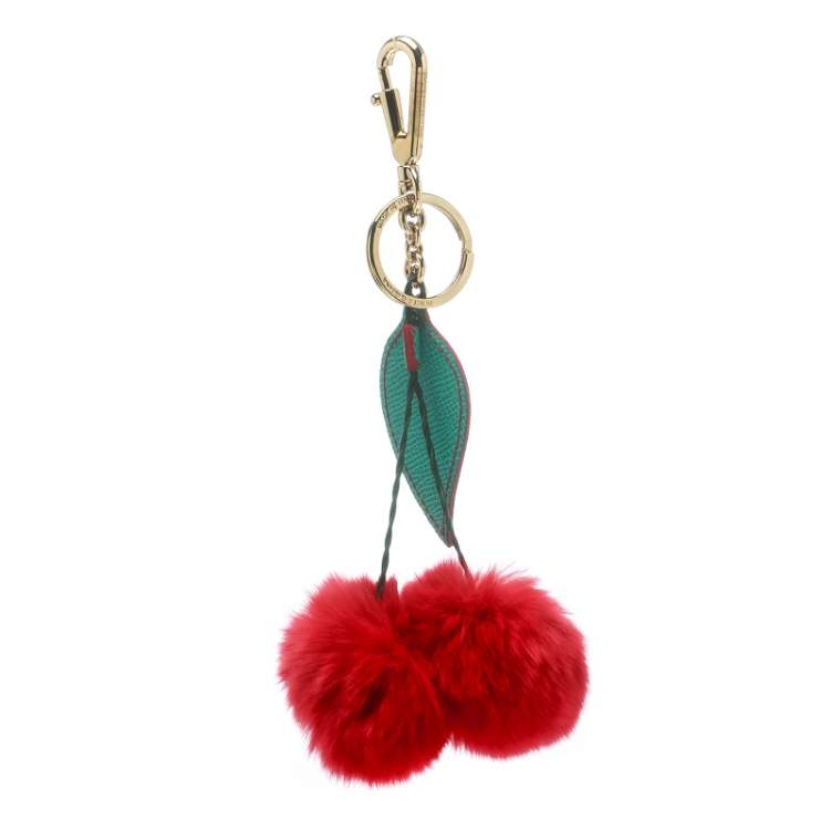مملوكة مسبقًا Dolce & Gabbana Red Cherry Pom Pom Gold Tone Key Ring / Bag Charm