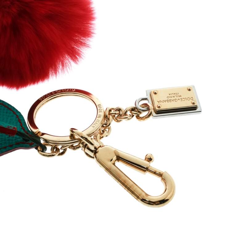 مملوكة مسبقًا Dolce & Gabbana Red Cherry Pom Pom Gold Tone Key Ring / Bag Charm