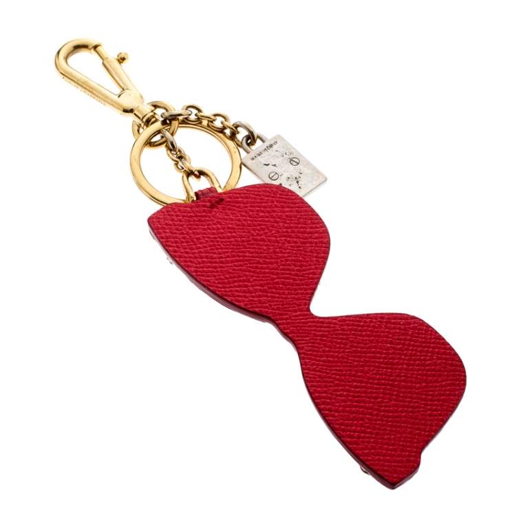 Pre Owned Dolce & Gabbana Floral Crystal Embellished Pink Leather Sunglass Keyring