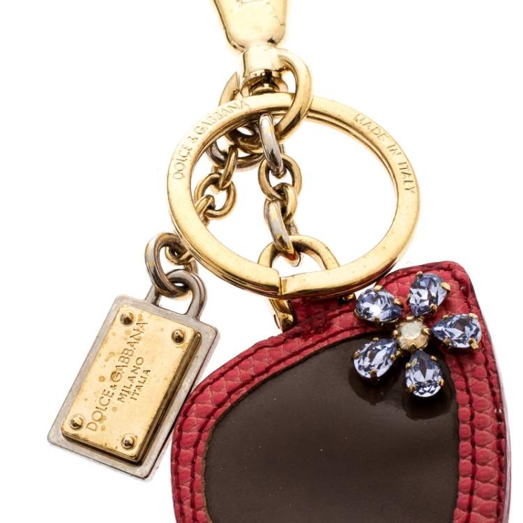 Pre Owned Dolce & Gabbana Floral Crystal Embellished Pink Leather Sunglass Keyring