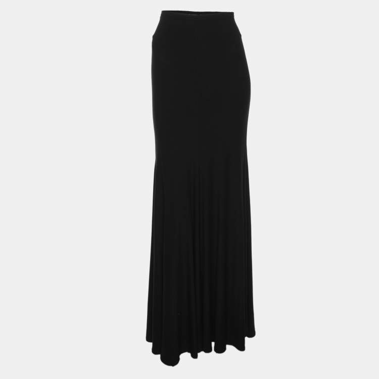 Pre Owned Donna Karan Black Jersey Floor Length Flare Skirt S
