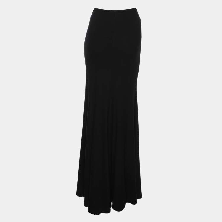 Pre Owned Donna Karan Black Jersey Floor Length Flare Skirt S