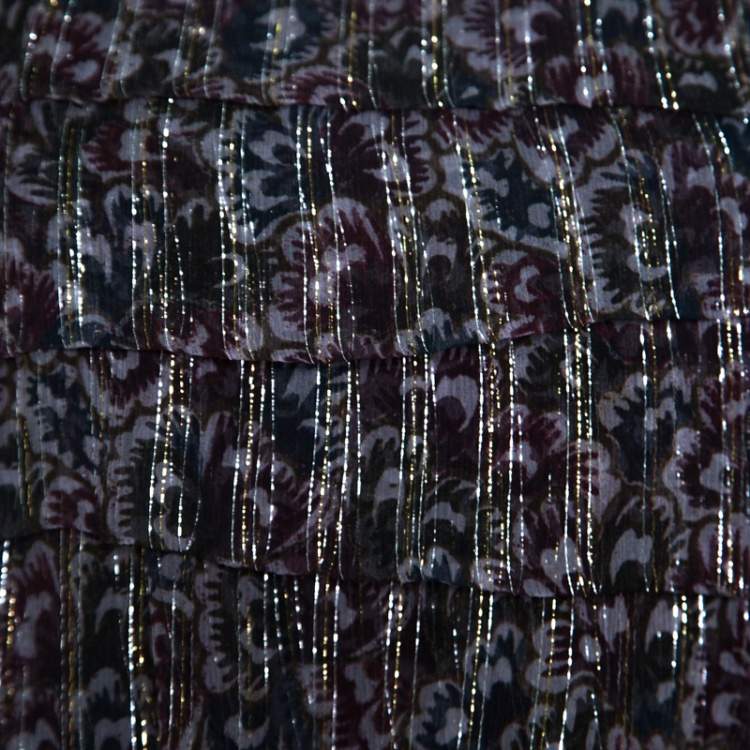 Pre Owned Dries Van Noten Floral Print Metallic Silk Chiffon Ruffled Charleston Top S