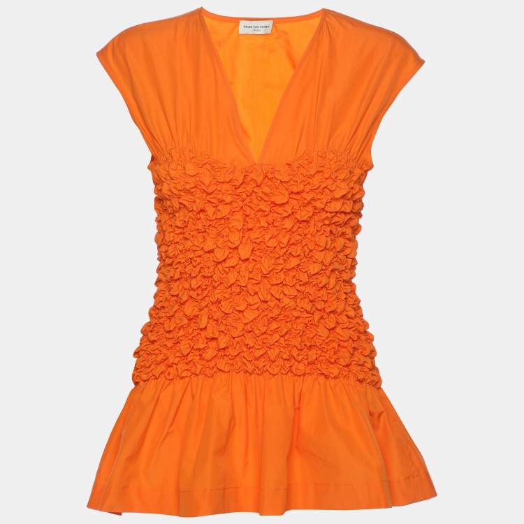 Pre Owned Dries van Noten Orange Cotton Poplin Top M
