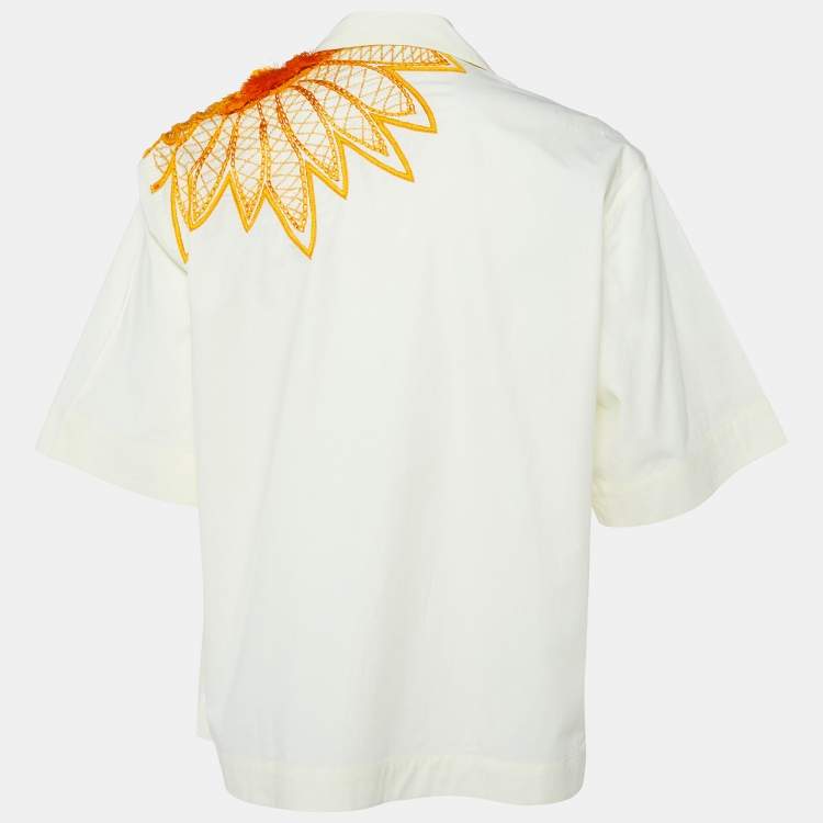Pre Owned Dries van Noten Cream Cotton Floral Embroidered Button Front Shirt M